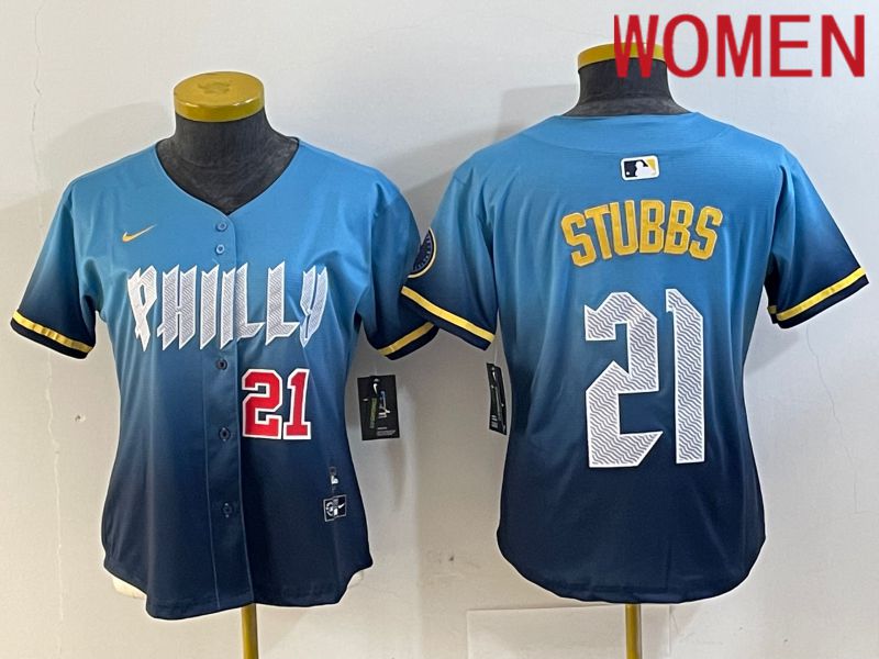 Women Philadelphia Phillies #21 Stubbs Blue City Edition 2024 Nike MLB Jersey style 3->women mlb jersey->Women Jersey